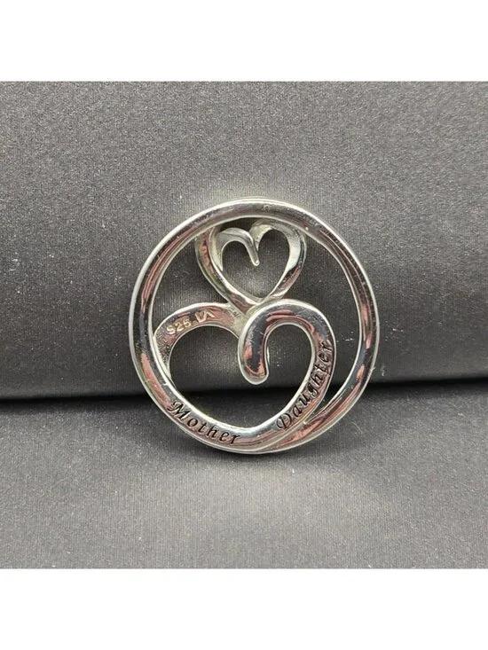 Sterling Silver Mother Daughter Heart Pendant Necklace Open Work Signed LA 925 - Picture 4 of 11